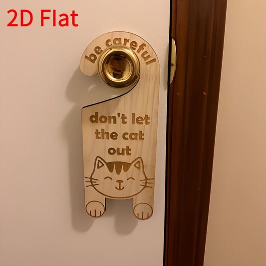 2D Flat, Suitable for All 4 Seasons: 2D Flat, 1pc Wooden Cat-shaped "Do Not Let the Cat Out" Wooden Door Hanging Warning Plaque Sign, Be Careful, Do Not Let the Cat Out, Wooden Door Hanging Warning Plaque Decoration, Door Hanging Warning Plaque