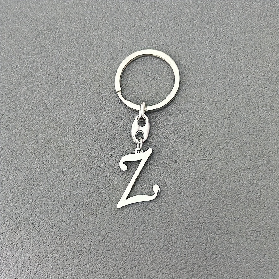 1pc Fashionable Stainless Steel 26-Letter Keychain - The Perfect Choice for Men's Backpacks and Car Accessories, Minimalist Pendant