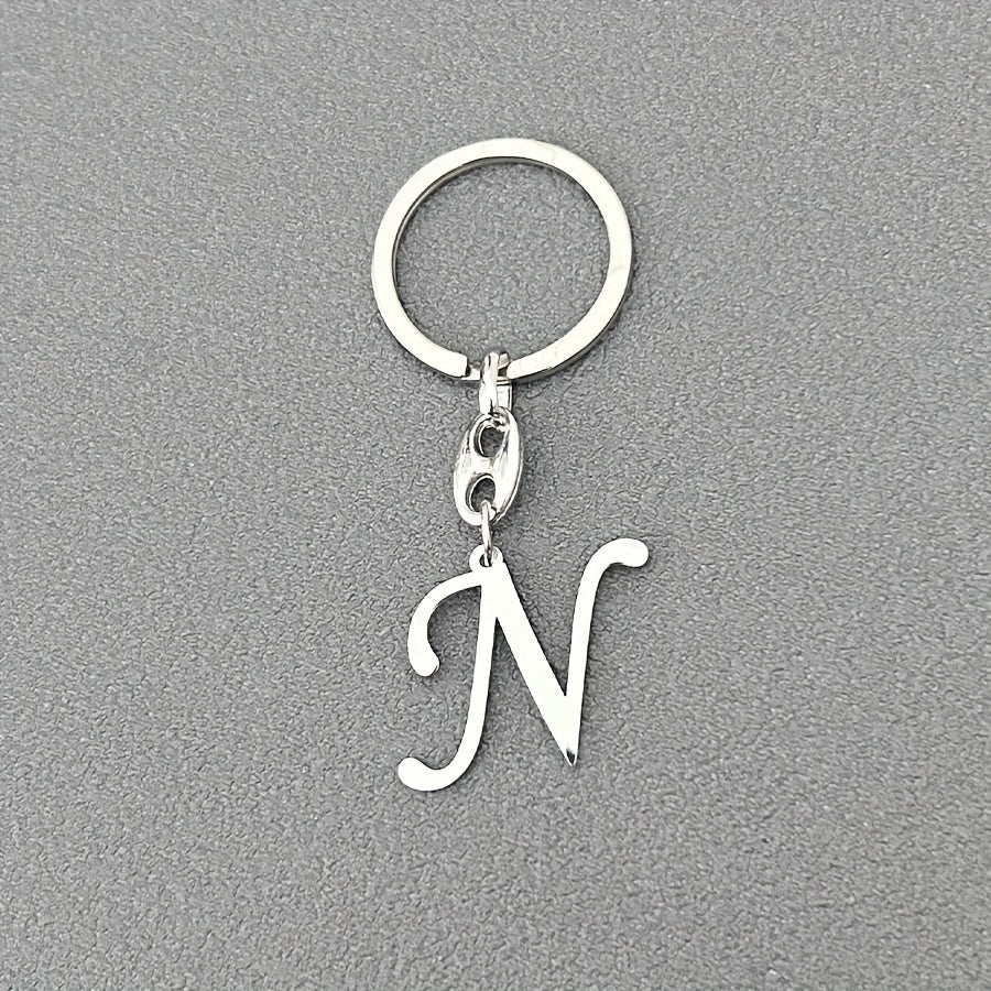 1pc Fashionable Stainless Steel 26-Letter Keychain - The Perfect Choice for Men's Backpacks and Car Accessories, Minimalist Pendant
