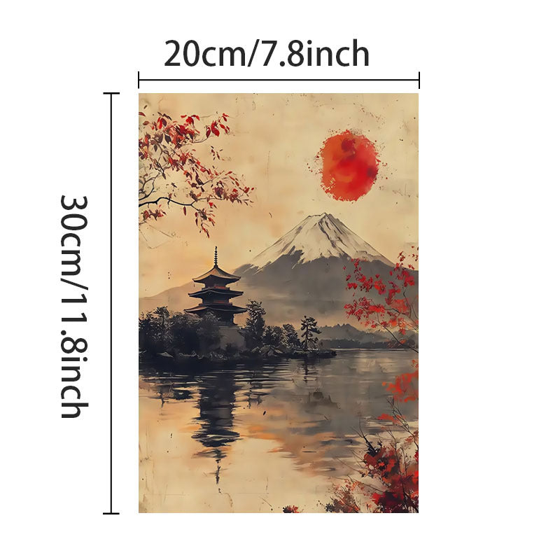2D Flat, 2D Flat, 1pc of Frameless Artwork Featuring Mount Fuji And a Red Sun Pagoda Scene, Canvas Print Poster in Japanese Style Wall Art Decoration, Suitable for Living Room, Bedroom, Office, Restaurant, And Bar Wall Decor, Printed, Art Piece