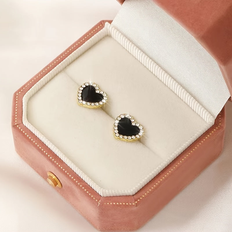 1 Pair Fashion Lovely Heart Earrings Summer High End Sense Versatile Studs Women Rhinestone Geometric Earrings