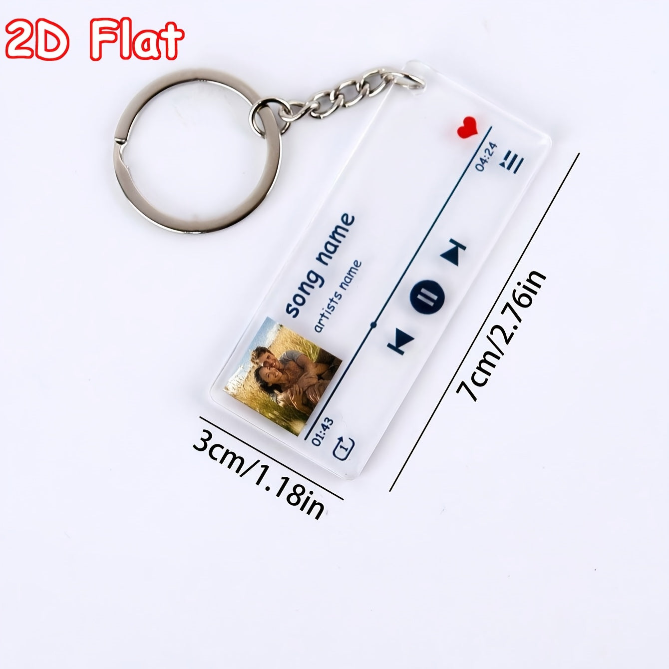 2D Flat, Customized 2D Flat Car Key Decorations, Customized Acrylic Music Player Keychains Can Be Personalized with Photos and Text for Individualization. They Are Suitable for Couples, Families and Friends and Are Excellent Choices as Holiday