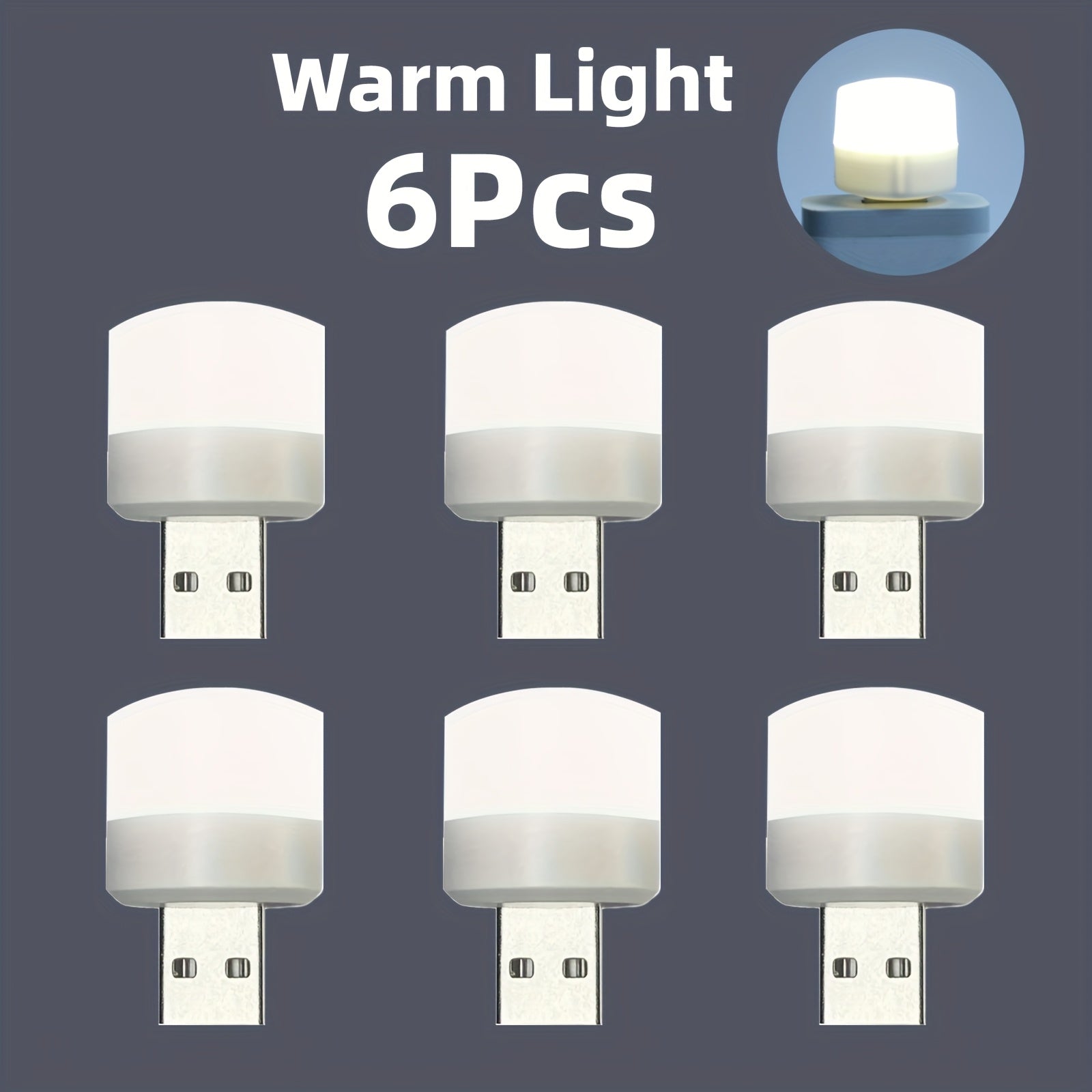 Mini USB Night Light with Warm White Color, Eye-Friendly Reading Lamp, USB Plug for Computer And Power Bank Charging, LED Night Light