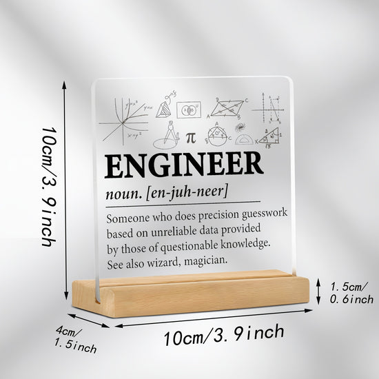 2D Flat, Engineer's Acrylic Desk Sign with Wooden Stand - Perfect for Office, Bookshelf, or Bedroom Decor Halloween Christmas decorations