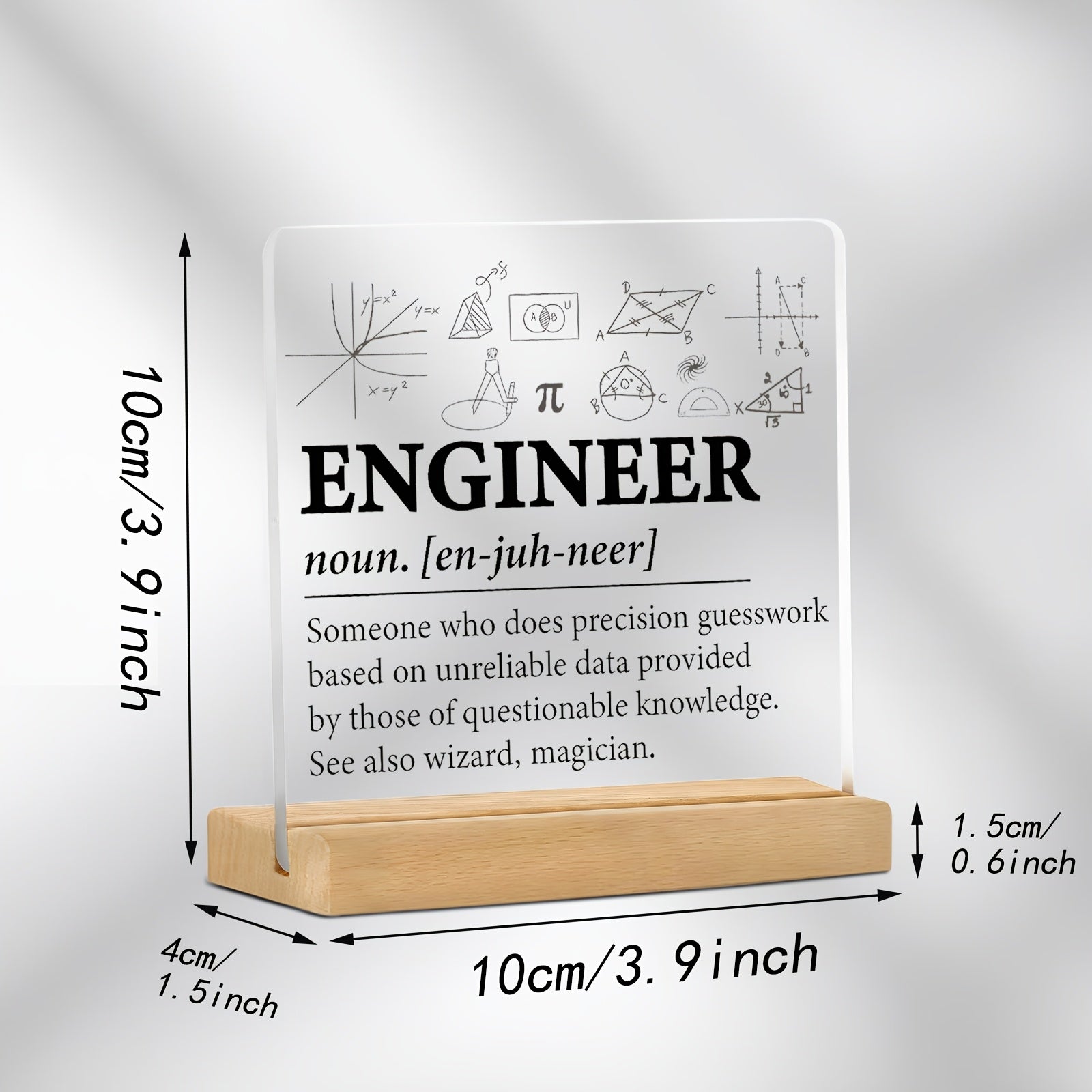 2D Flat, Engineer's Acrylic Desk Sign with Wooden Stand - Perfect for Office, Bookshelf, or Bedroom Decor Halloween Christmas decorations
