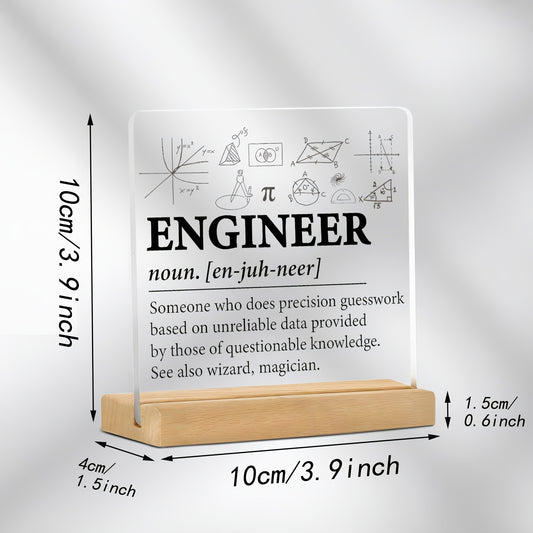 2D Flat, Engineer's Acrylic Desk Sign with Wooden Stand - Perfect for Office, Bookshelf, or Bedroom Decor Halloween Christmas decorations