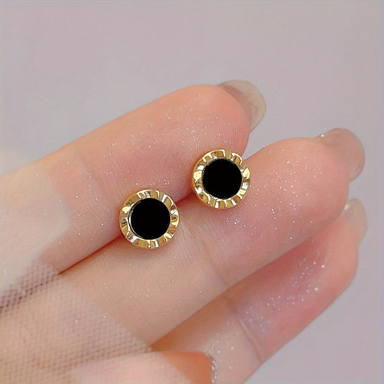 1 Pair Vintage-Inspired Easy Black Circle Stud Earrings Versatile for Daily And Party Wear - All-Season Fashion Accessory