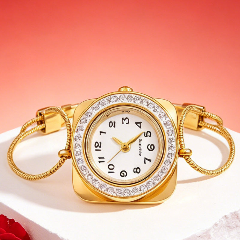 Stainless Steel Synthetic Zirconia Women'S Bracelet Watch –2pcs(Bracelet+Gift Box), Classic Style, Durable & Washable Design, Perfect for Daily Wear, Party, And All Seasons, Ideal G