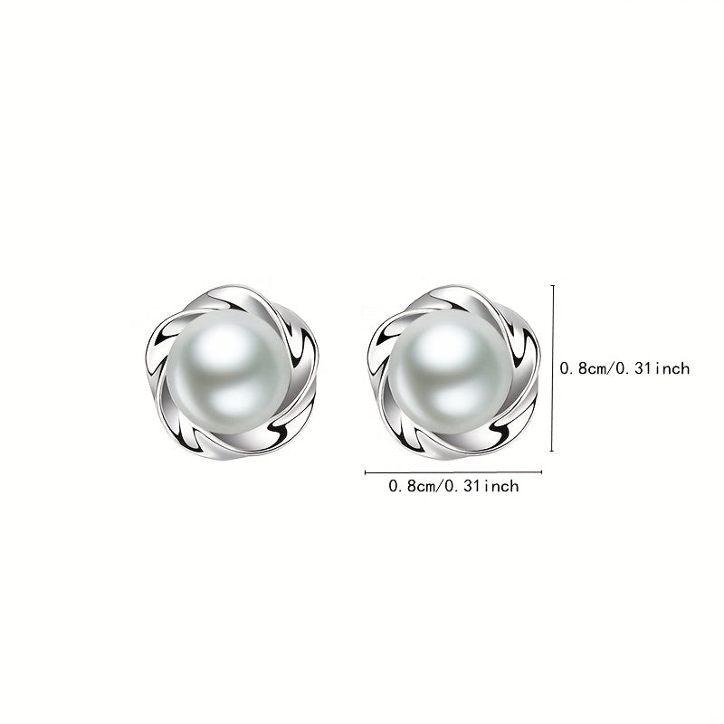 Everyday Elegance, Elegant Faux Pearl Stud Earrings for Women - Chic Alloy Fashion Jewelry with Classic Round Design, Perfect for Daily Wear, Pearl Earrings