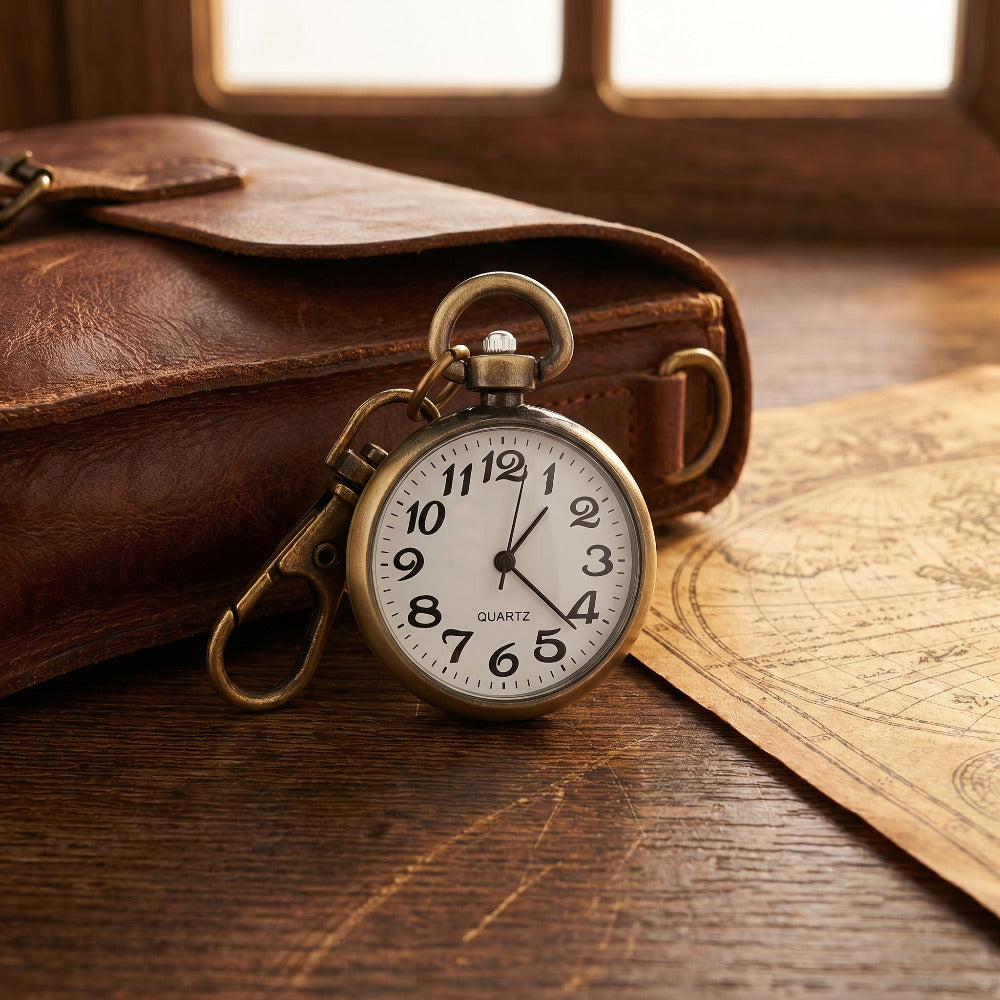 2pcs Vintage Bronze Large Arabic Numerals Mini Quartz Pocket Watch with Lobster Clasp Clip, Portable Hanging Timepiece for Men Women Elderly, Ideal Fathers Day Birthday Christmas Gifts