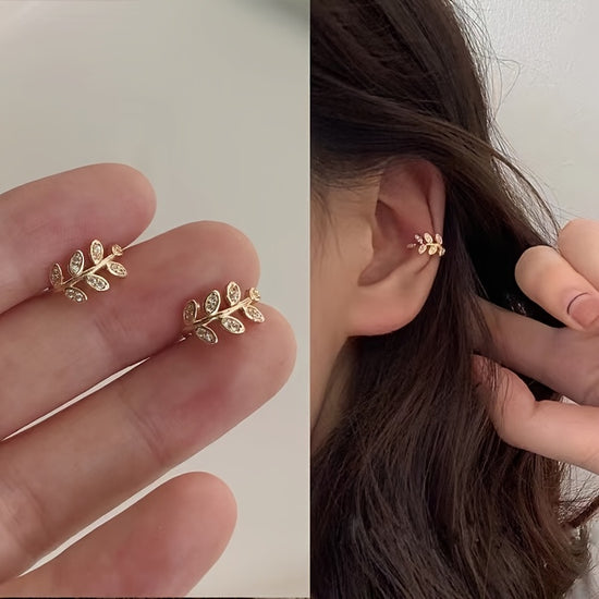Explosive Delicate Leave Earstuds, Delicate and Simple, Leaves Ear Bone Clips, No Piercings, Ear Clips, Adjustable Earrings, Super Fairy Forest High-end Earrings