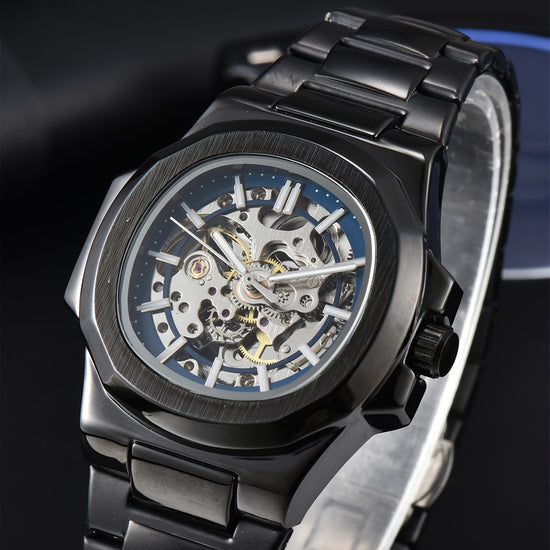 Men'S Fully Automatic Business And Leisure Watch with All Metal Case, Stainless Steel Butterfly Buckle Strap, Trendy And Fashionable Night Light, And High-End Hollowed Out Mechanical Watch for Business And Leisure Men, Suitable As a Christmas Gift