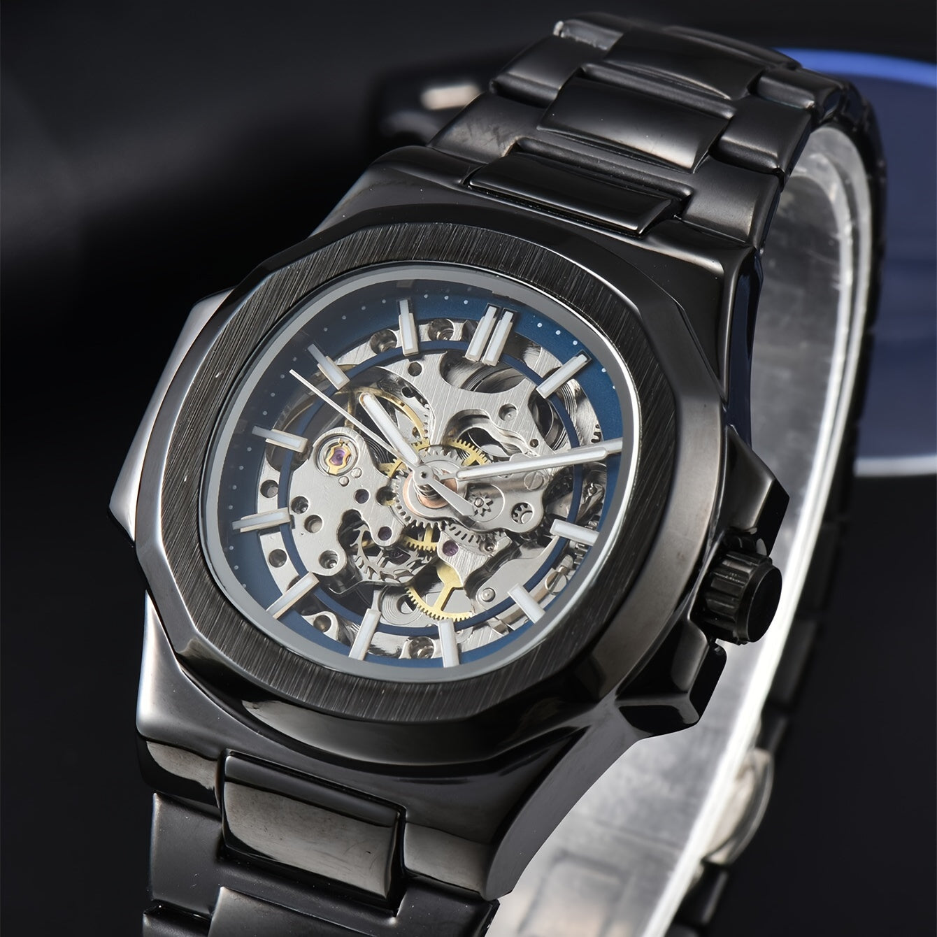 Men'S Fully Automatic Business And Leisure Watch with All Metal Case, Stainless Steel Butterfly Buckle Strap, Trendy And Fashionable Night Light, And High-End Hollowed Out Mechanical Watch for Business And Leisure Men, Suitable As a Christmas Gift