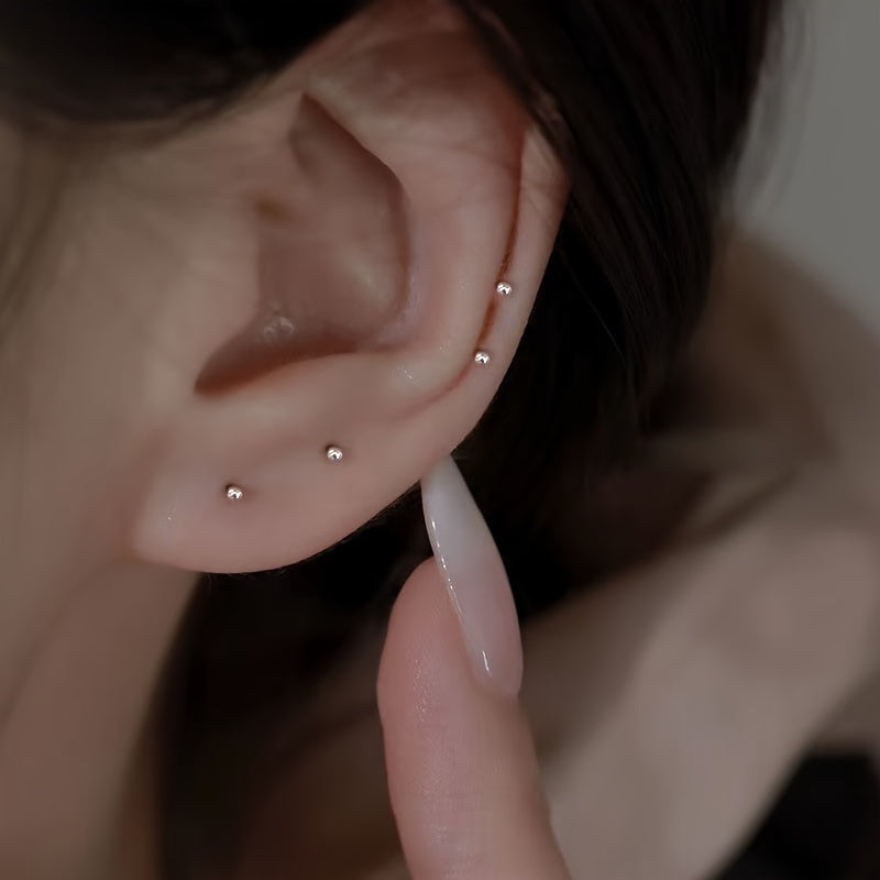 2/4/8pcs No-Remove Hypoallergenic Ear Studs, Double Ball Minimalist Jewelry Helix/Tragus Piercing, Effortless & Comfort