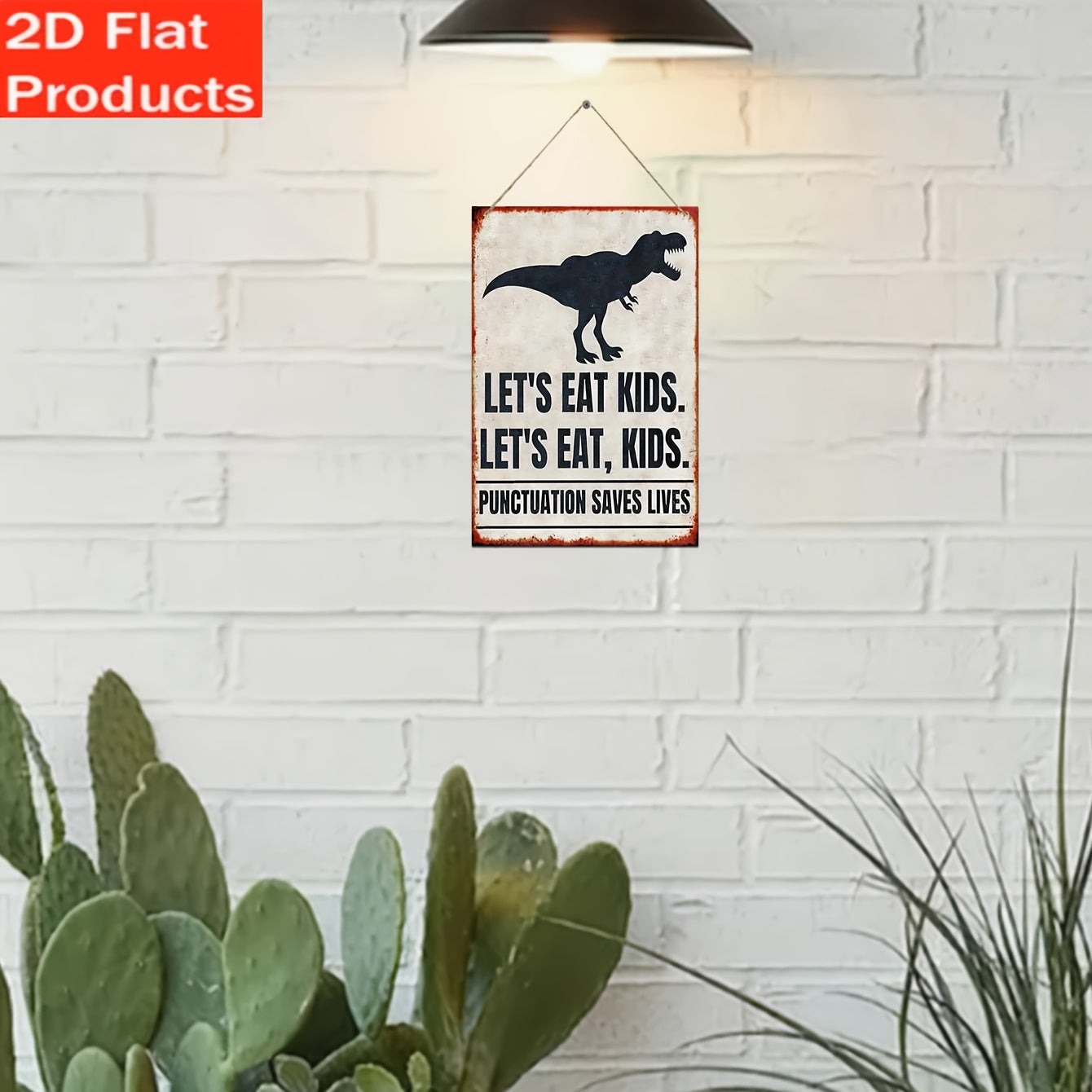 2D Flat Decorative Plaque And Ornament - Vintage Square Wooden Sign Saying 'Let'S Eat, Kids' with 2D Printing, Fun Wall Art Decoration Suitable for English Classrooms, Gifts for High School And Middle School Teachers, Back-To-School Decor