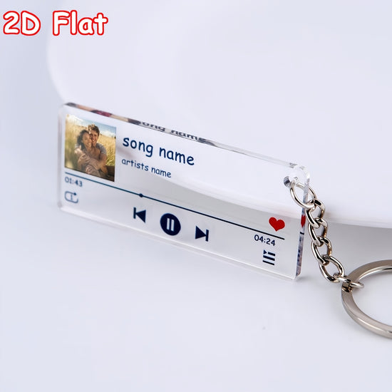 2D Flat, Customized 2D Flat Car Key Decorations, Customized Acrylic Music Player Keychains Can Be Personalized with Photos and Text for Individualization. They Are Suitable for Couples, Families and Friends and Are Excellent Choices as Holiday