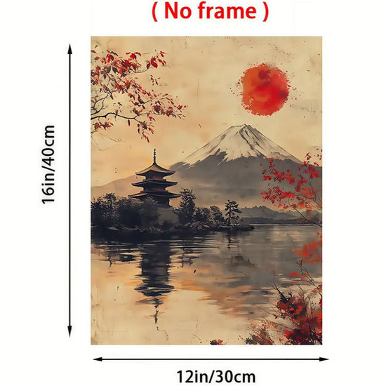 2D Flat, 2D Flat, 1pc of Frameless Artwork Featuring Mount Fuji And a Red Sun Pagoda Scene, Canvas Print Poster in Japanese Style Wall Art Decoration, Suitable for Living Room, Bedroom, Office, Restaurant, And Bar Wall Decor, Printed, Art Piece