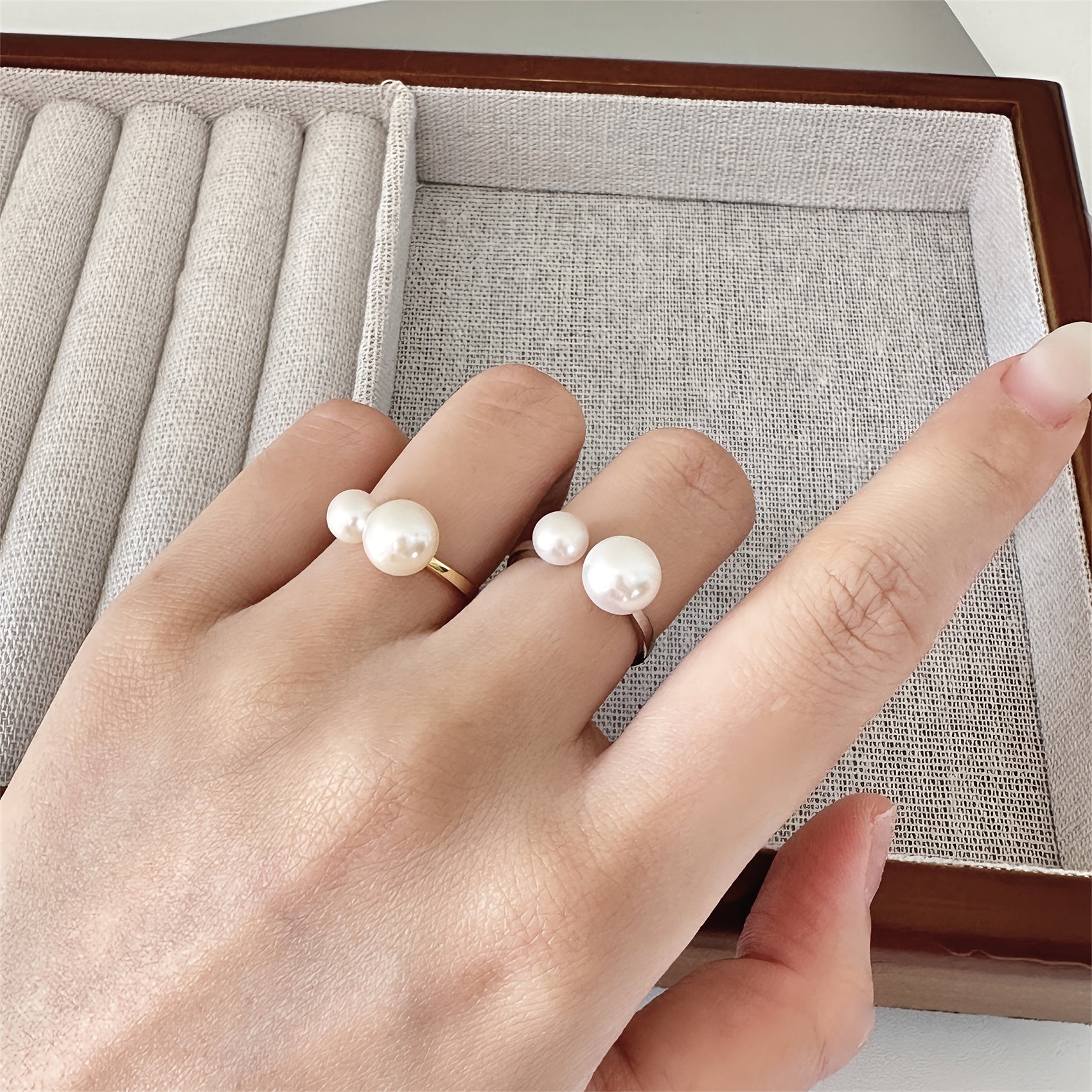 European And American Style Easy Imitation Pearl Ring Opening Adjustable Elegant Versatile Finger Jewelry