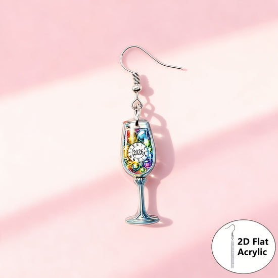 2D Flat - A Pair of 2D Flat Watercolor Earrings Featuring a Cheerful New Year 2026 Design, Made of Acrylic. These Cute Pendants Make Perfect Gifts for Friends And Family
