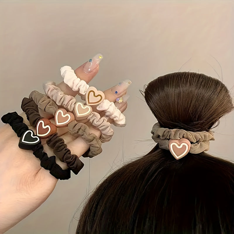 Ladies' Cute Heart-Shaped Hair Ties, High-Elasticity Braiding Headbands, Valentine's Day Gift, Mixed Colors, Sweet Style, for Ages 14+, Random