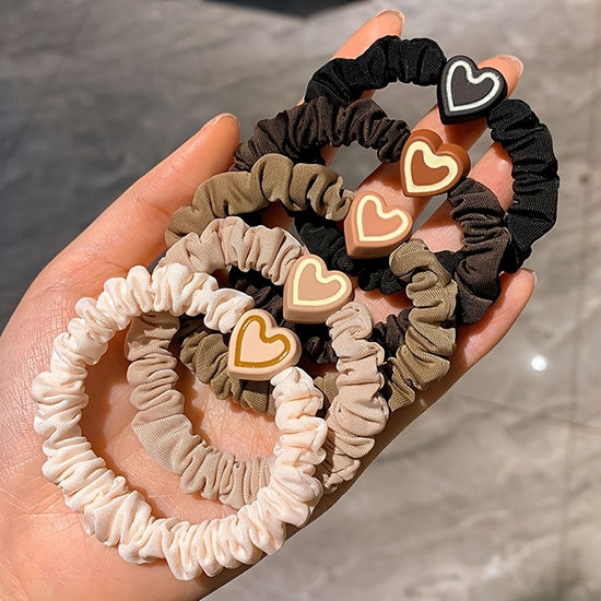 Ladies' Cute Heart-Shaped Hair Ties, High-Elasticity Braiding Headbands, Valentine's Day Gift, Mixed Colors, Sweet Style, for Ages 14+, Random