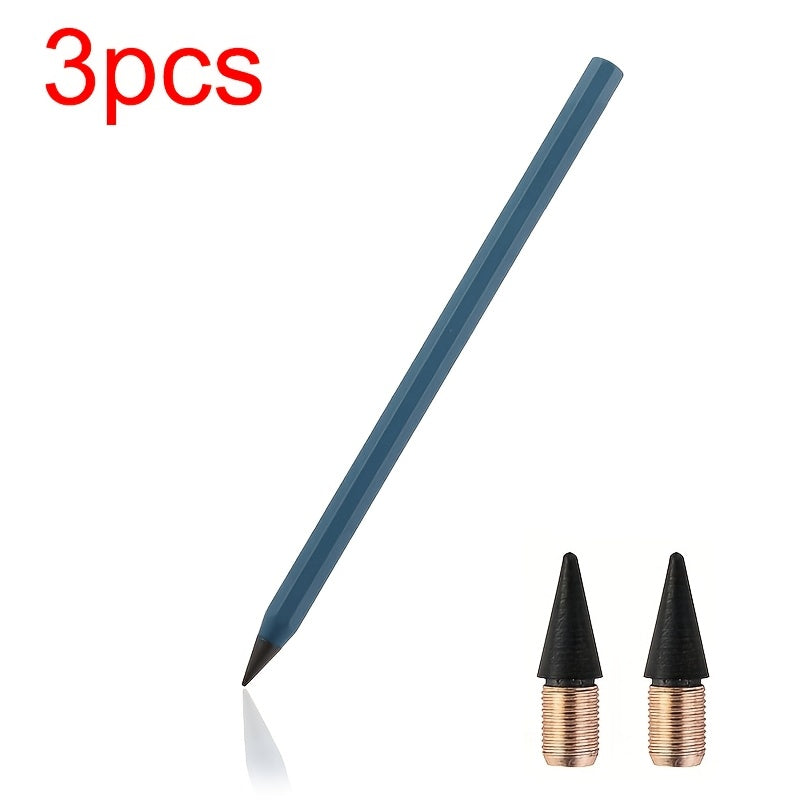1pc/3pcs 1 Pen/1 Pen + 2 Refills, Metal Pencil with New Technology, Infinite Writing, Eternal Inkless Fountain Pen, Magic Pencil, Drawing Supplies, School and Office Stationery