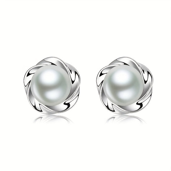 Everyday Elegance, Elegant Faux Pearl Stud Earrings for Women - Chic Alloy Fashion Jewelry with Classic Round Design, Perfect for Daily Wear, Pearl Earrings
