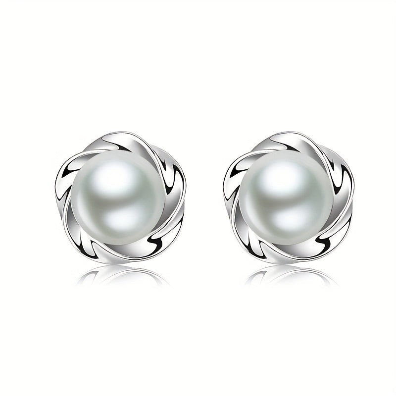 Everyday Elegance, Elegant Faux Pearl Stud Earrings for Women - Chic Alloy Fashion Jewelry with Classic Round Design, Perfect for Daily Wear, Pearl Earrings
