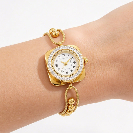 Stainless Steel Synthetic Zirconia Women'S Bracelet Watch –2pcs(Bracelet+Gift Box), Classic Style, Durable & Washable Design, Perfect for Daily Wear, Party, And All Seasons, Ideal G