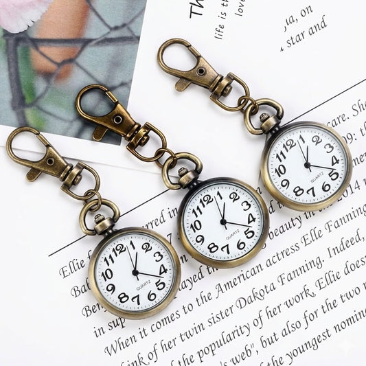 2pcs Vintage Bronze Large Arabic Numerals Mini Quartz Pocket Watch with Lobster Clasp Clip, Portable Hanging Timepiece for Men Women Elderly, Ideal Fathers Day Birthday Christmas Gifts