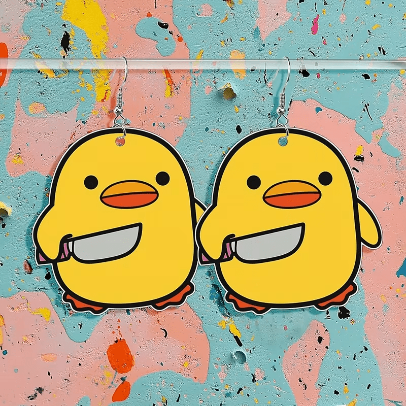 2D Flat, 2D Duckling Earrings for Women, Charming, Cartoon, Fun, Quirky, Cute Dangle Earrings, Acrylic Party Gift