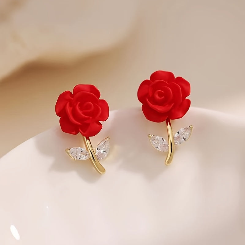 New Red Rose Earrings: Exquisite and Elegant Rose Stud Earrings, Trendy and Versatile Ear Accessories