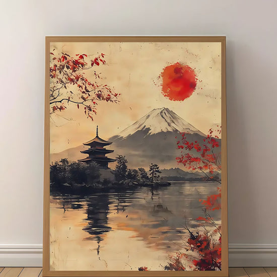 2D Flat, 2D Flat, 1pc of Frameless Artwork Featuring Mount Fuji And a Red Sun Pagoda Scene, Canvas Print Poster in Japanese Style Wall Art Decoration, Suitable for Living Room, Bedroom, Office, Restaurant, And Bar Wall Decor, Printed, Art Piece