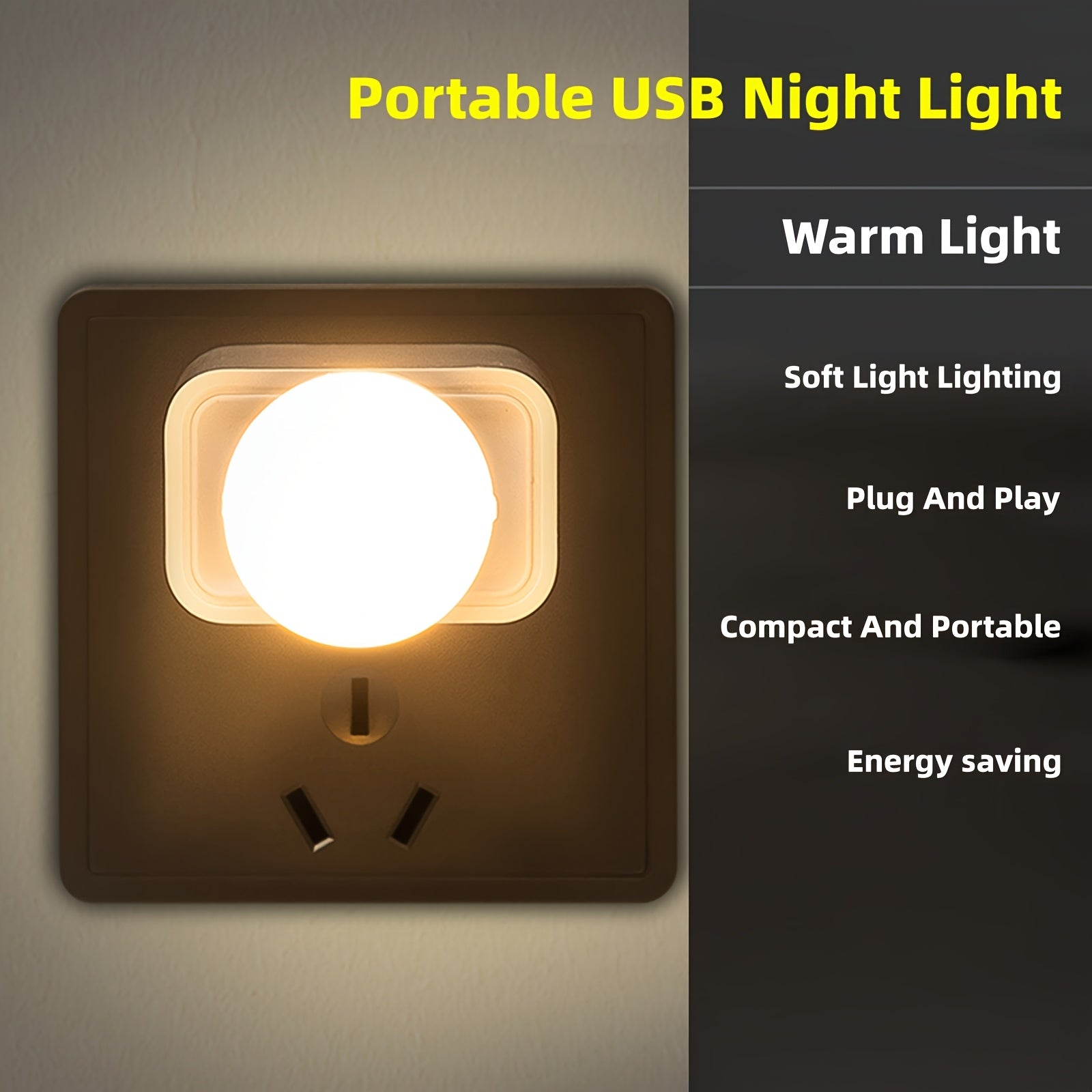 Mini USB Night Light with Warm White Color, Eye-Friendly Reading Lamp, USB Plug for Computer And Power Bank Charging, LED Night Light