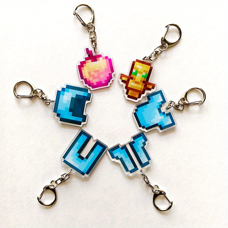 [2D Flat] [2D Flat] 2/4/6pcs, Pixel Style Pendant Keychain, Creative Game Peripheral Acrylic Backpack Pendant, Suitable for Holiday Party Surprise Gifts