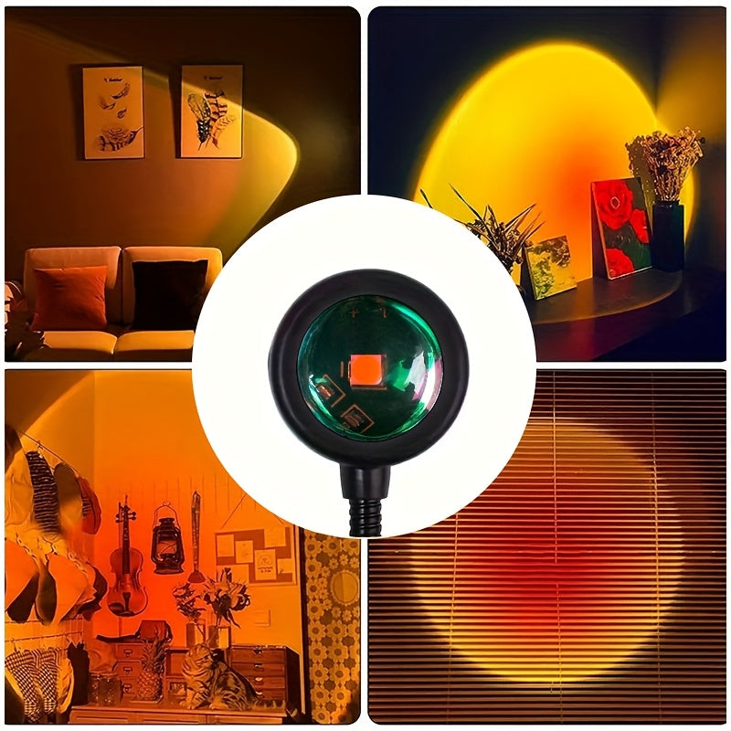 Sunset Projection Lamp, Home Decor Ambient Light, Sunset Red Decorative Light, Romantic Sunset Orange Light and Shadow Effect, USB Night Light, Multi-Angle Rotatable and Adjustable, LED Lighting, Suitable for Home Living Room, Bedside, and Bedroom