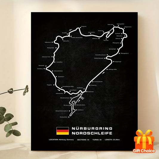 1pc Nurburgring Nordschleife Track Map Wall Art - Iconic German Race Circuit Poster Print, Motorsport-Themed Decor for Home, Office, for Cave & Racing Fans Gift, Christmas Decor