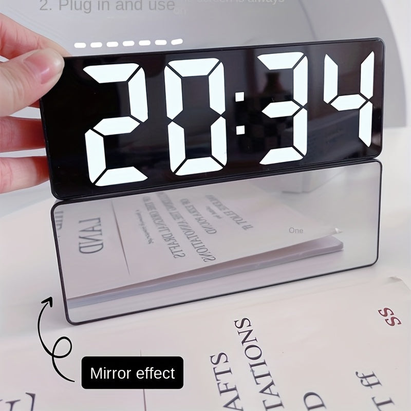Latest Digital Clock, LED Alarm Clock for Bedroom, Electronic Desk Clock with Temperature Display, Adjustable Brightness, 12/24 Hour, Bedroom Wall Clock (No Battery, No Adapter)