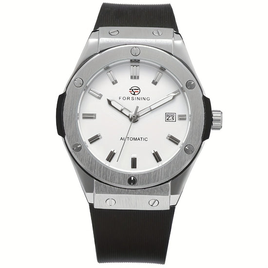 Classic And Easy Men'S Business Style Automatic Mechanical Watch Casual Large Dial Calendar Silicone Sports Student Military Wristwatch Clock Mechanism Best Gifts with Box, Without Battery