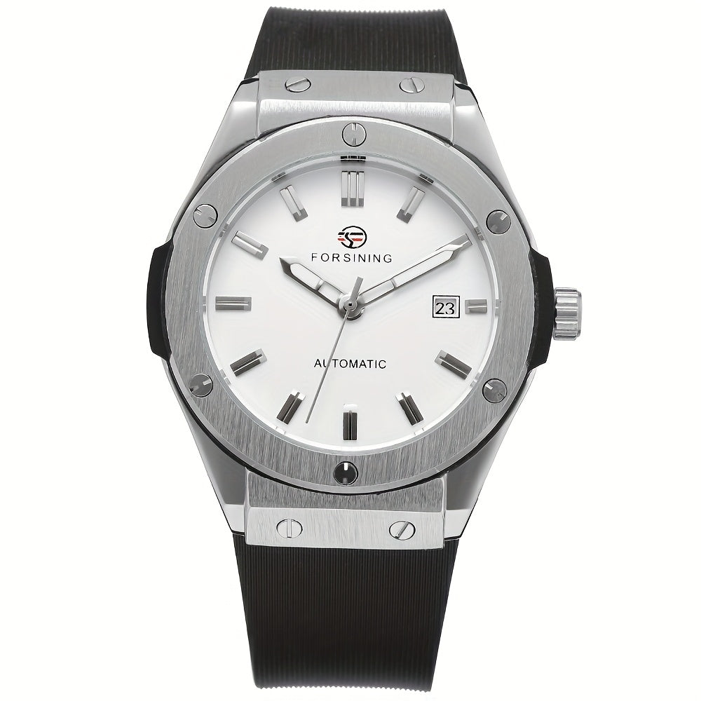 Classic And Easy Men'S Business Style Automatic Mechanical Watch Casual Large Dial Calendar Silicone Sports Student Military Wristwatch Clock Mechanism Best Gifts with Box, Without Battery