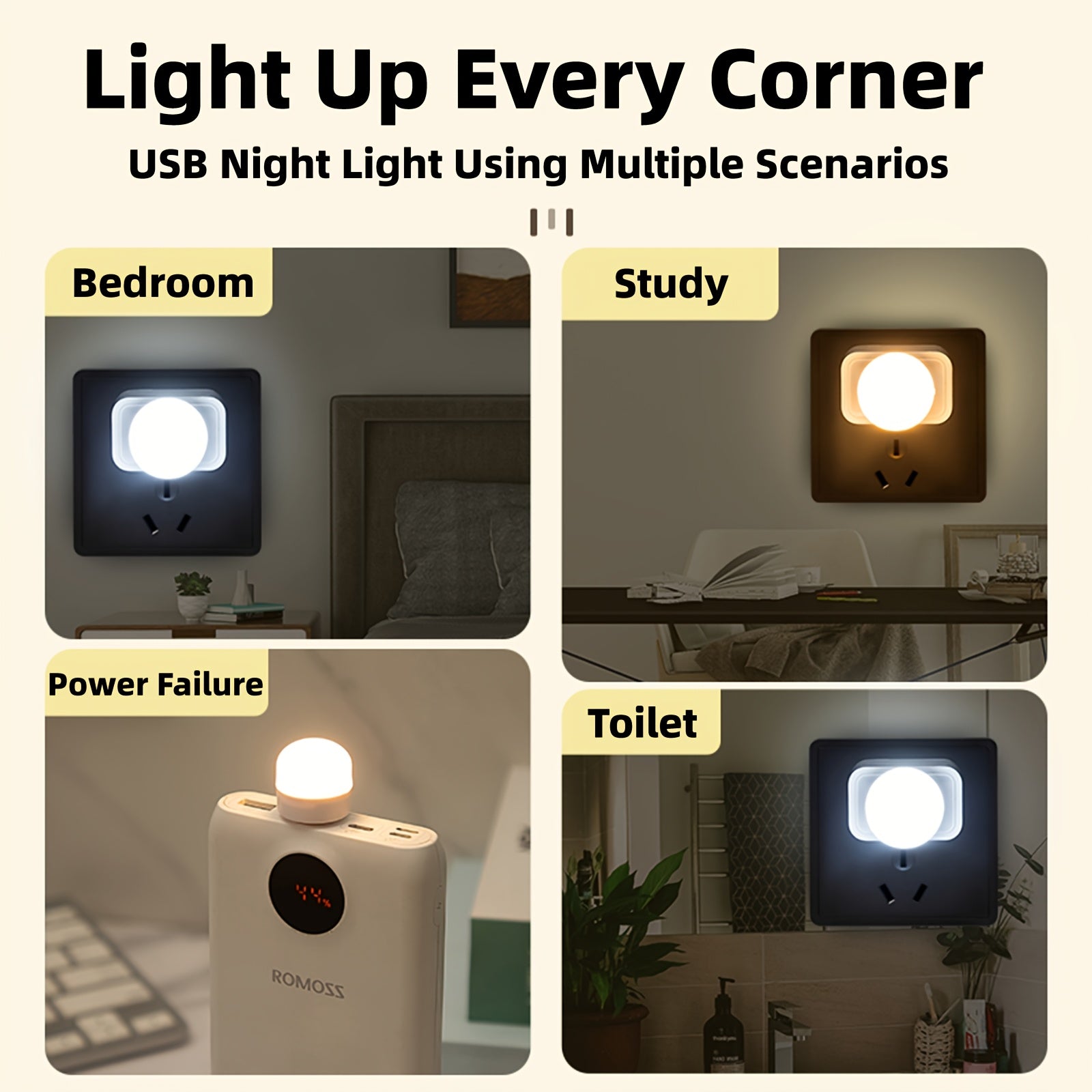 Mini USB Night Light with Warm White Color, Eye-Friendly Reading Lamp, USB Plug for Computer And Power Bank Charging, LED Night Light