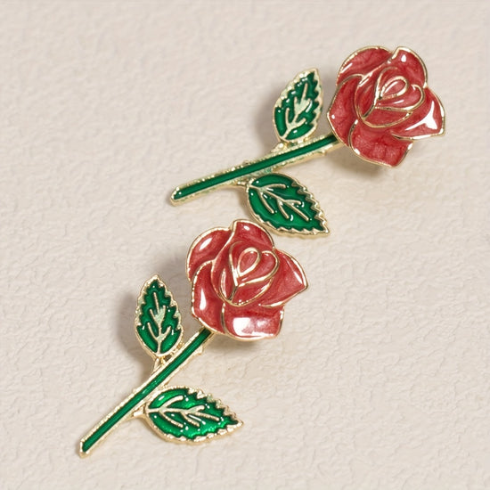 1 Pair Sweet Fashionable Dazzling Red Rose Flower Stud Earrings Women'S Front And Back Styles Flower Earrings, Suitable for Daily And Date Wear, Also As Valentine'S Day Gift for And Ladies