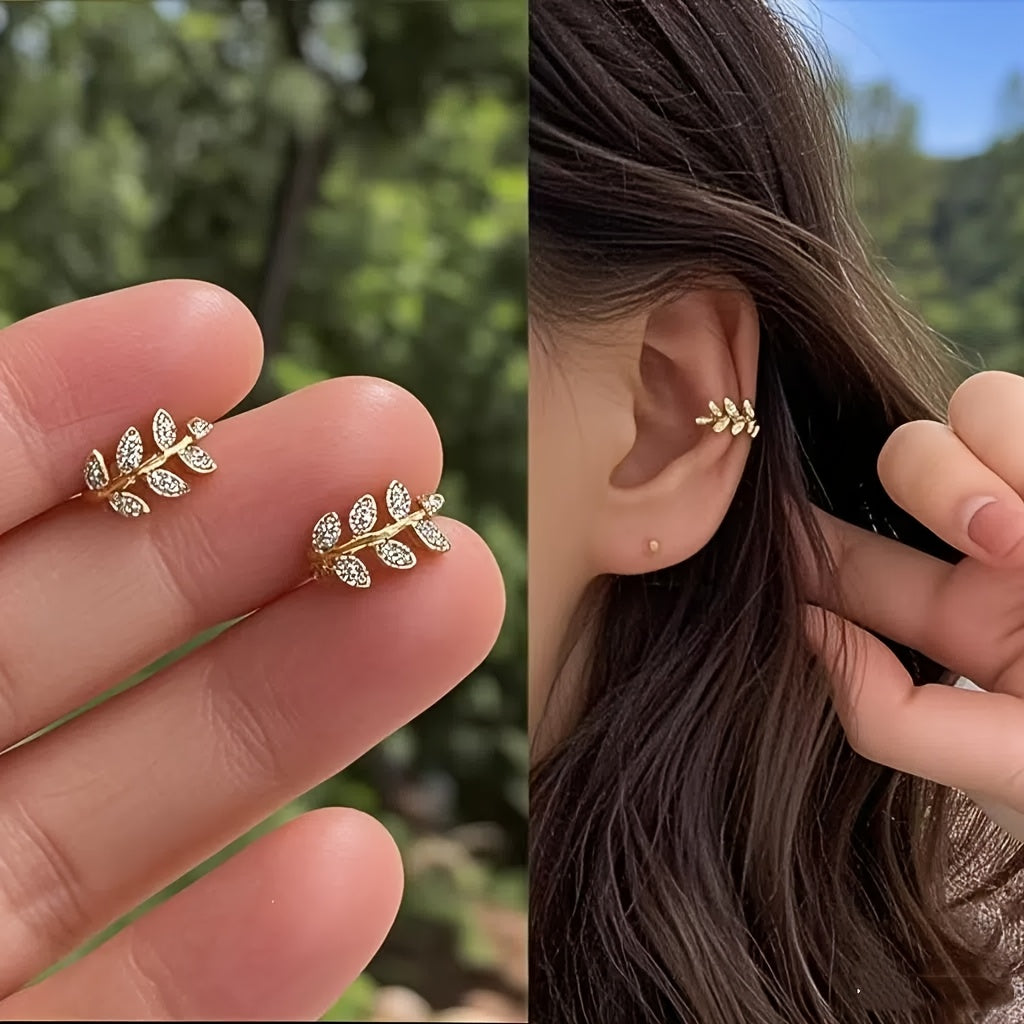 Explosive Delicate Leave Earstuds, Delicate and Simple, Leaves Ear Bone Clips, No Piercings, Ear Clips, Adjustable Earrings, Super Fairy Forest High-end Earrings