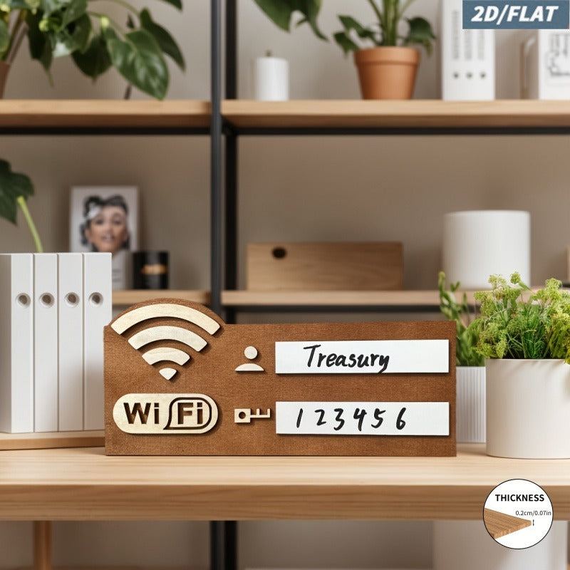 2D Flat, Vintage WiFi Router Sign - No Power Required Password Plaque Suitable for Home Office Cafe Decor, Artificial/Brown Minimalist Suitable for Housewarming or Mother's Day Gift, WiFi Password Reminder Board, 2D Flat