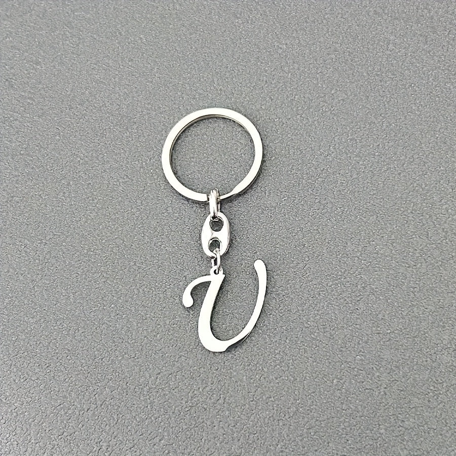 1pc Fashionable Stainless Steel 26-Letter Keychain - The Perfect Choice for Men's Backpacks and Car Accessories, Minimalist Pendant