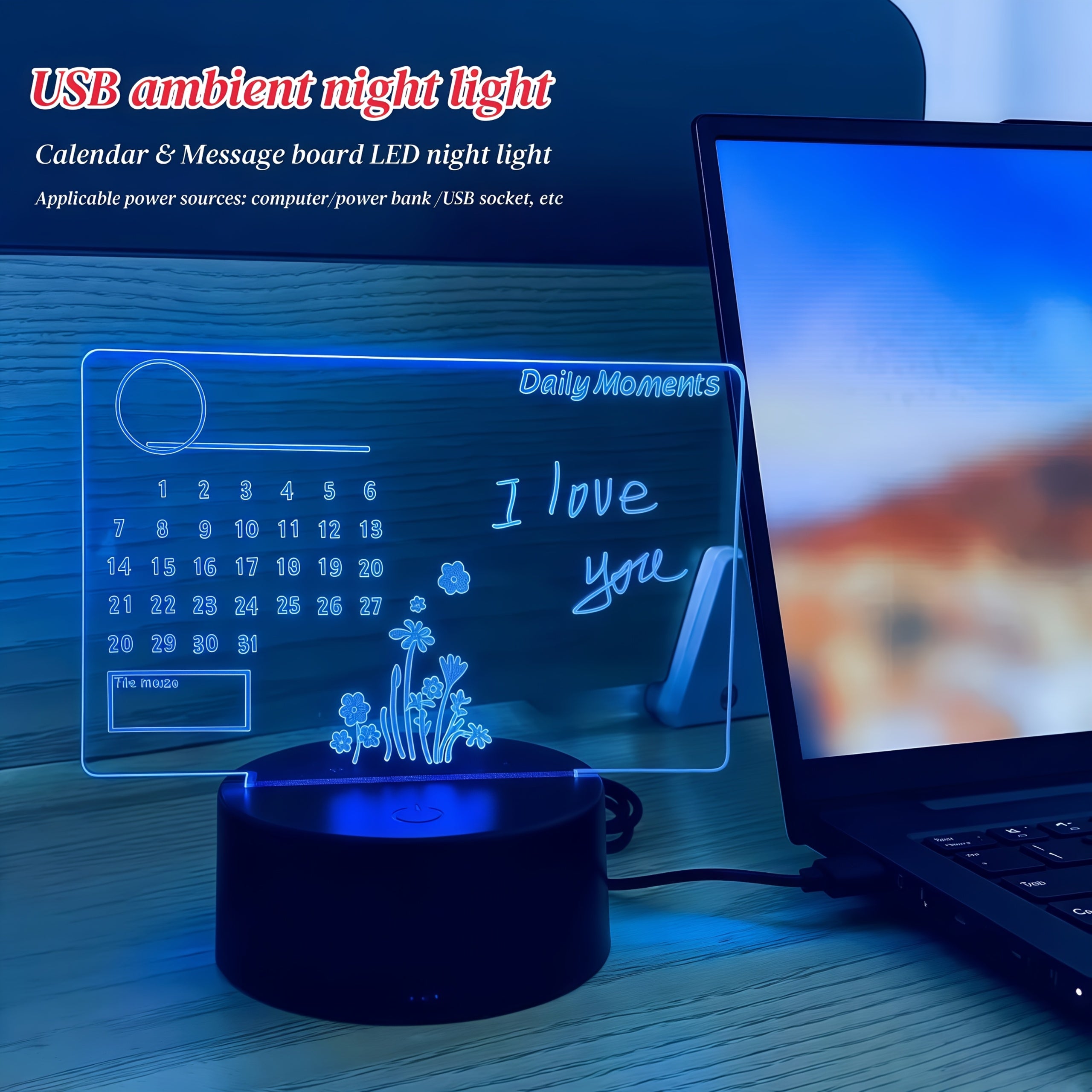 1pc DIY Calendar Message Board LED Night Light, USB Plug-in Ambient Lamp, DIY Writing Board USB Light, 7 Warm Colors with Two Light Modes, Suitable for Bedroom, Study, Bar, etc., Birthday Gift, Holiday Gift, Party Decoration, 3 Sizes Available, USB