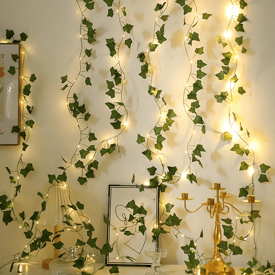 1pc, 200CM/20LED, Artificial Green Ivy String Lights, Vine Fairy Wreath Lights, for Family, Bedroom, Party, New Year, Wedding, Festival, Spring Decorations, Mother'S Day, Valentine'S Day, Wall Decoration, Easter, Battery Not Included
