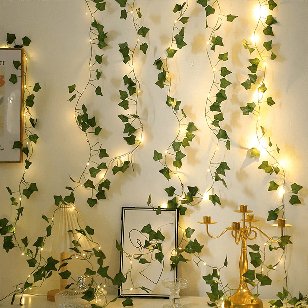1pc, 200CM/20LED, Artificial Green Ivy String Lights, Vine Fairy Wreath Lights, for Family, Bedroom, Party, New Year, Wedding, Festival, Spring Decorations, Mother'S Day, Valentine'S Day, Wall Decoration, Easter, Battery Not Included