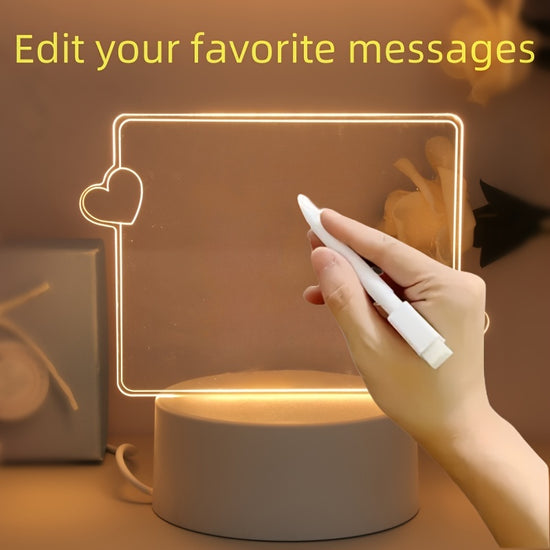 1pc USB Powered Message Board Night Light And Pen, Creative Night Light, Birthday Gift, Bedroom, Living Room, Study Decor Lamp, 3D Heart Night Light