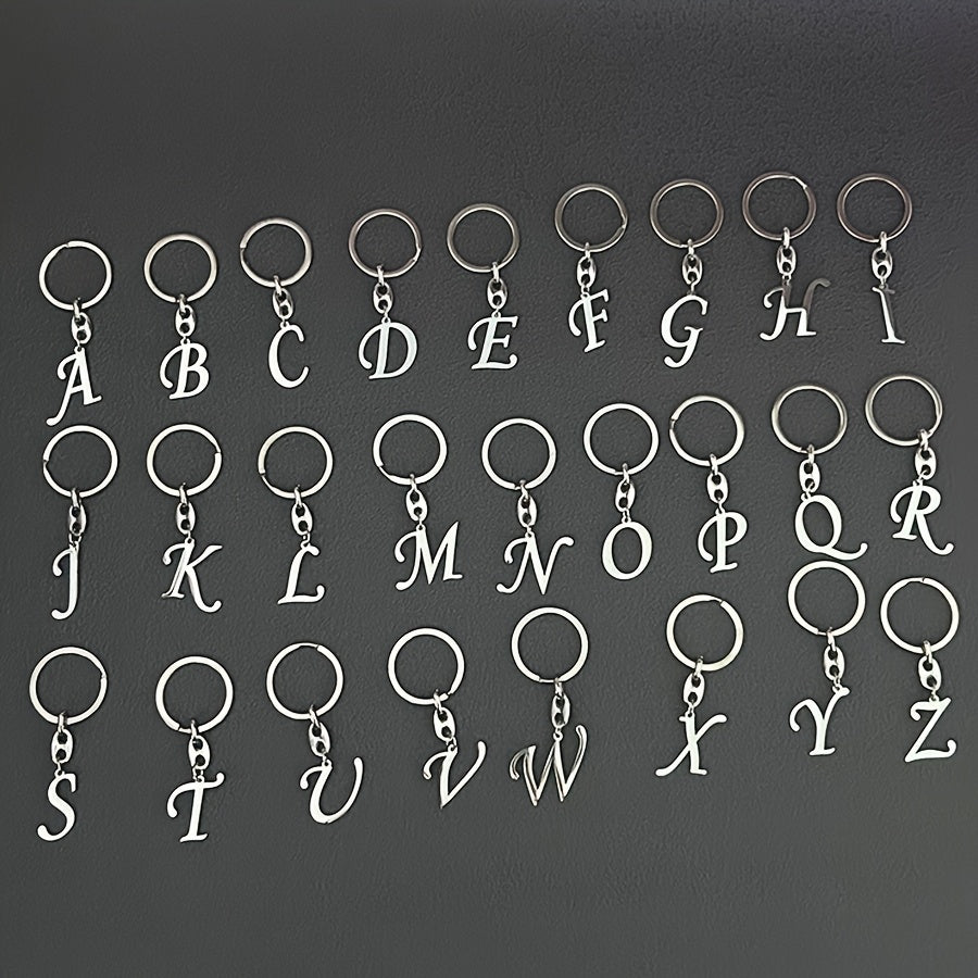 1pc Fashionable Stainless Steel 26-Letter Keychain - The Perfect Choice for Men's Backpacks and Car Accessories, Minimalist Pendant